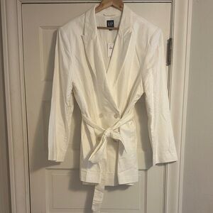 GAP White Linen Double-Breasted Blazer with Tie Waist. NWT XL